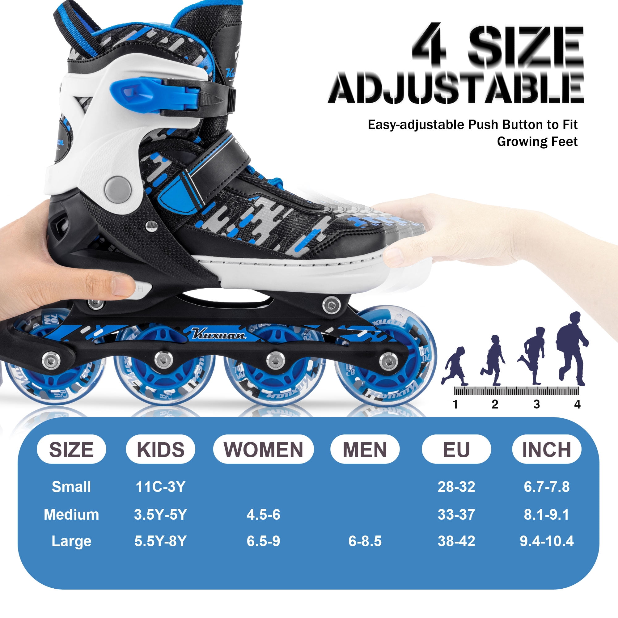 Adjustable Inline Skates for Kids Boys Girls Women Beginner Fun Illuminating Outdoor Skates