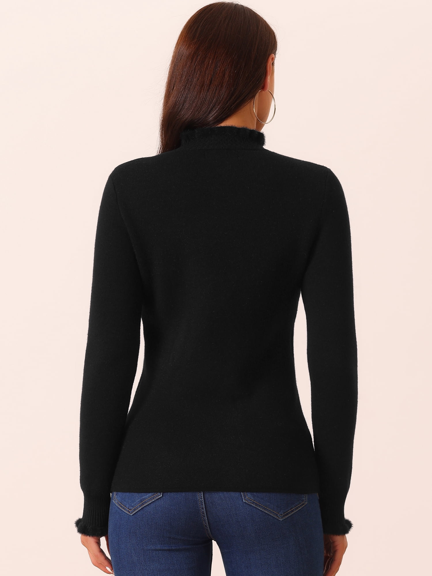 DARING DIVA Fluffy Lined Sweater Mock Neck Long Sleeve Top XL Black