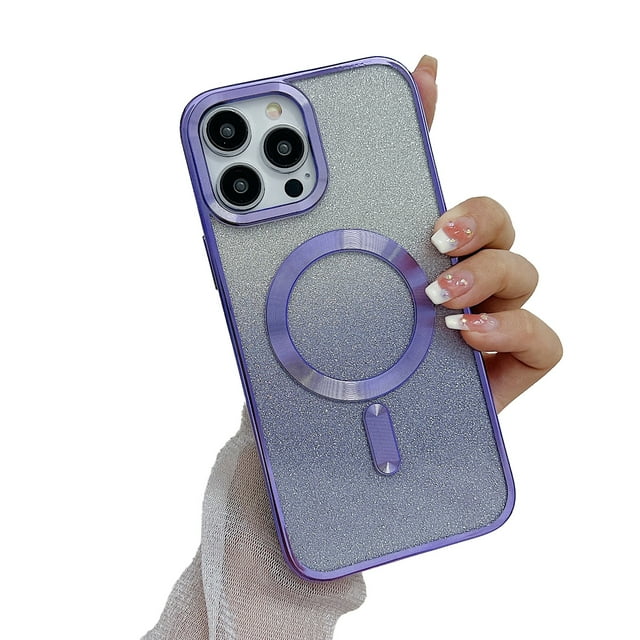 MagSafe Étui Compatible iPhone 14 Pro Max, Étui Magnétique Pailletée, Étui de Luxe Transparente pour Femmes Filles Antichoc, Violet Profond