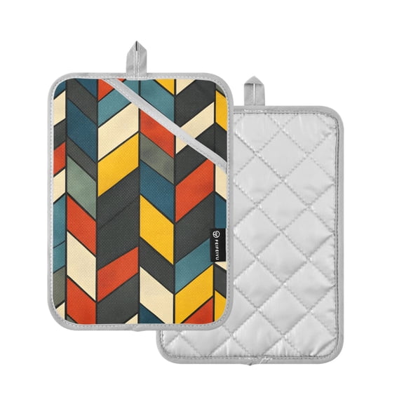 Yayeee Pot Holders Kitchen Heat Resistant with Pocket 7"x9.8" Cotton Oven Cooking Hot Pads, Red Geometric