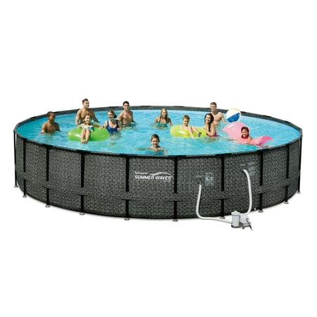 Summer Waves Elite 22′ x 48″ Premium Frame Above Ground Swimming Pool with Dark Wicker Print, Filter Pump System And Deluxe Accessory Set