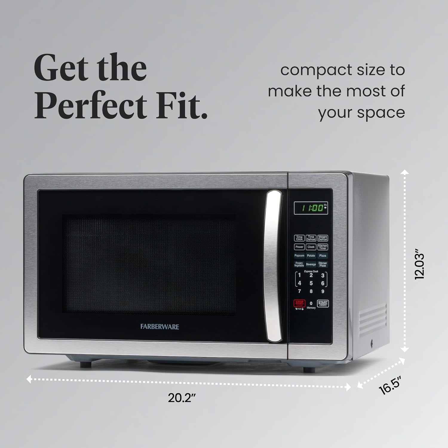 Farberware 1.1 cu ft Microwave Oven, 1000W Countertop Microwave Oven with LED Display, Stainless Steel