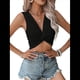 thumbnail image 3 of Top Corto Sin Mangas con Cuello en V y Tirantes Finos de Punto Acanalado para Mujer Negro M, 3 of 9