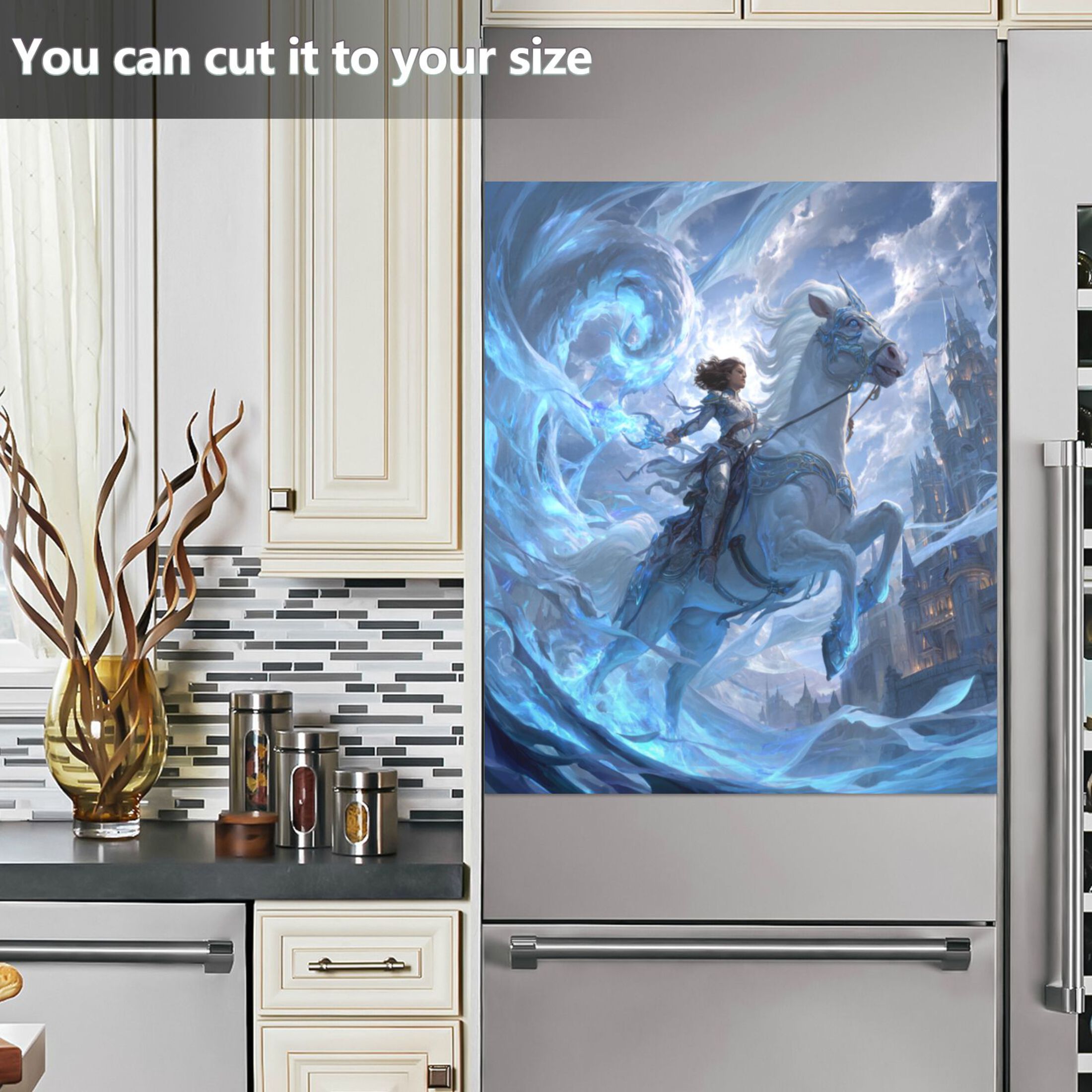 Dishwasher Magnetic Refrigerator Magnet Cover Sticker Home Decorative 23"x26" Handsome White Horse and Warrior