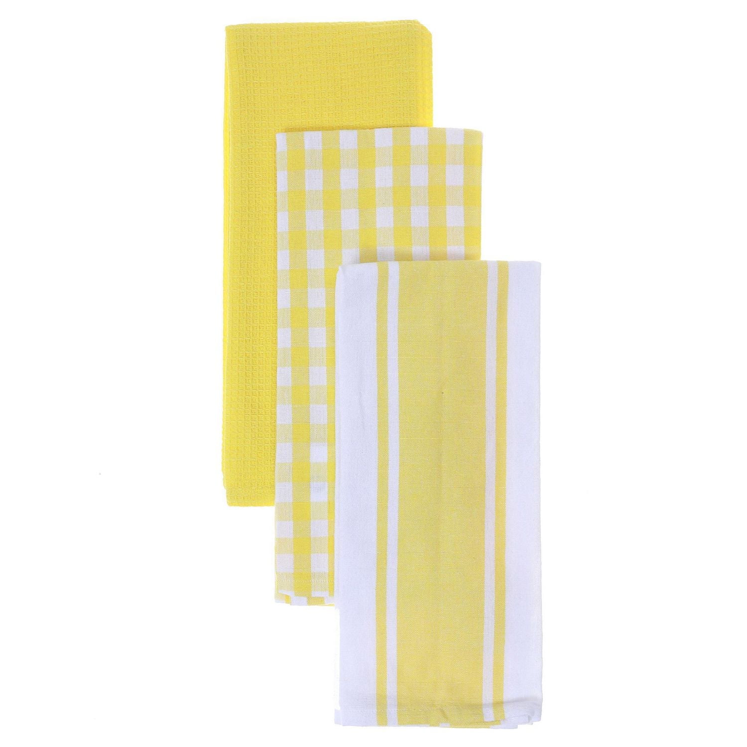 3 Pack Kitchen Towel Set Yellow Plaid