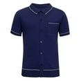thumbnail image 4 of JTieacloth Collared T Shirt Mens Summer Knitwear Casual Comfort Ice Silk Knit Shirt Elastic Top Blue M, 4 of 5