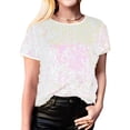 thumbnail image 2 of Aojekbee Women T-shirt, Crew Neck Short Sleeve Sequined Summer Tops Streetwear for Casual Daily, 2 of 10