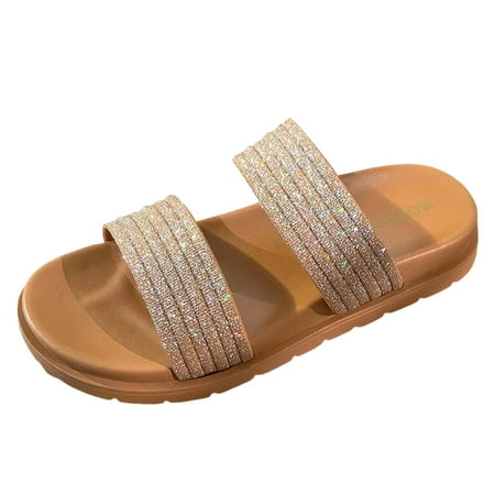 

ZHAGHMIN Fashion Thick Soled Slippers Womens Comfortable Soft Soled Thicken Bottom Slides Outerwear Rhinestone Beach Sandals Summer 2023 Brown Size7.5