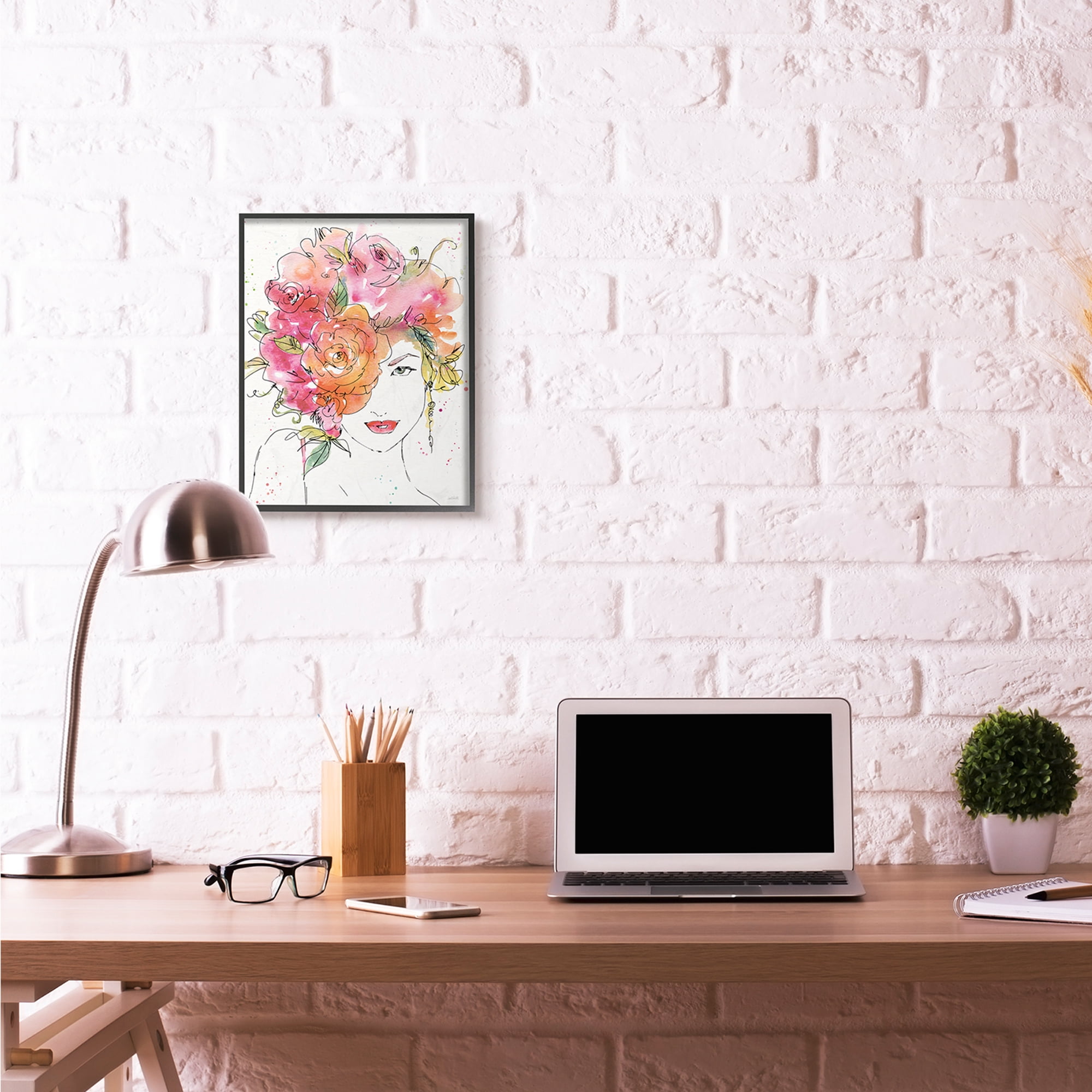 Stupell Industries Fashion Glam Flower Hair Figure Drawing Framed Wall Art by Anne Tavoletti