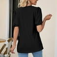 thumbnail image 4 of AherBiu Summer Tops for Women Eyelet Hole Short Sleeve V Neck Tunic Top Shirts Blouse Solid Color, 4 of 6