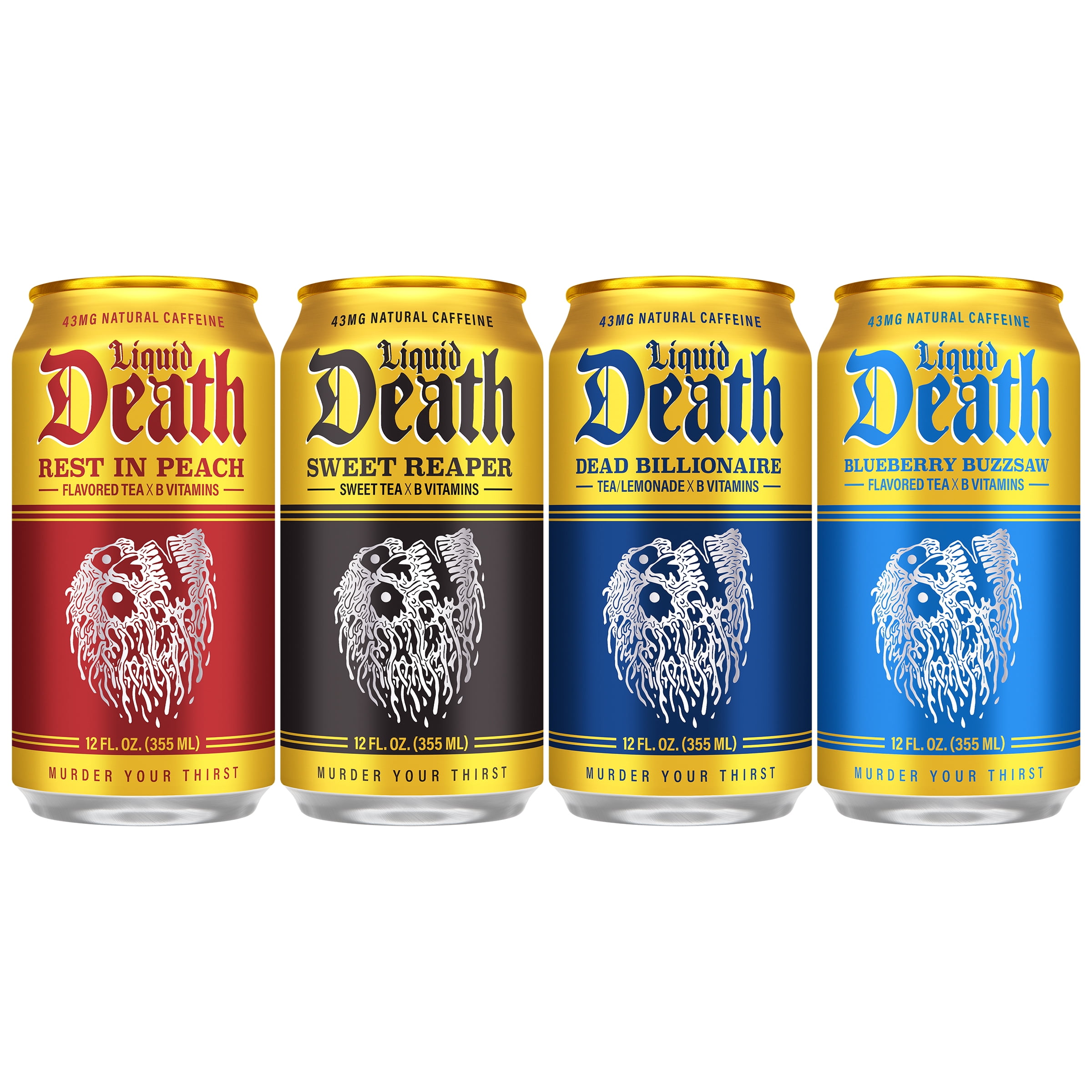 Liquid Death Variety Pack Iced Tea 12-pack (12 fl oz Cans), 4 Flavors: Dead Billionaire, Rest in Peach, Sweet Reaper, Blueberry Buzzsaw