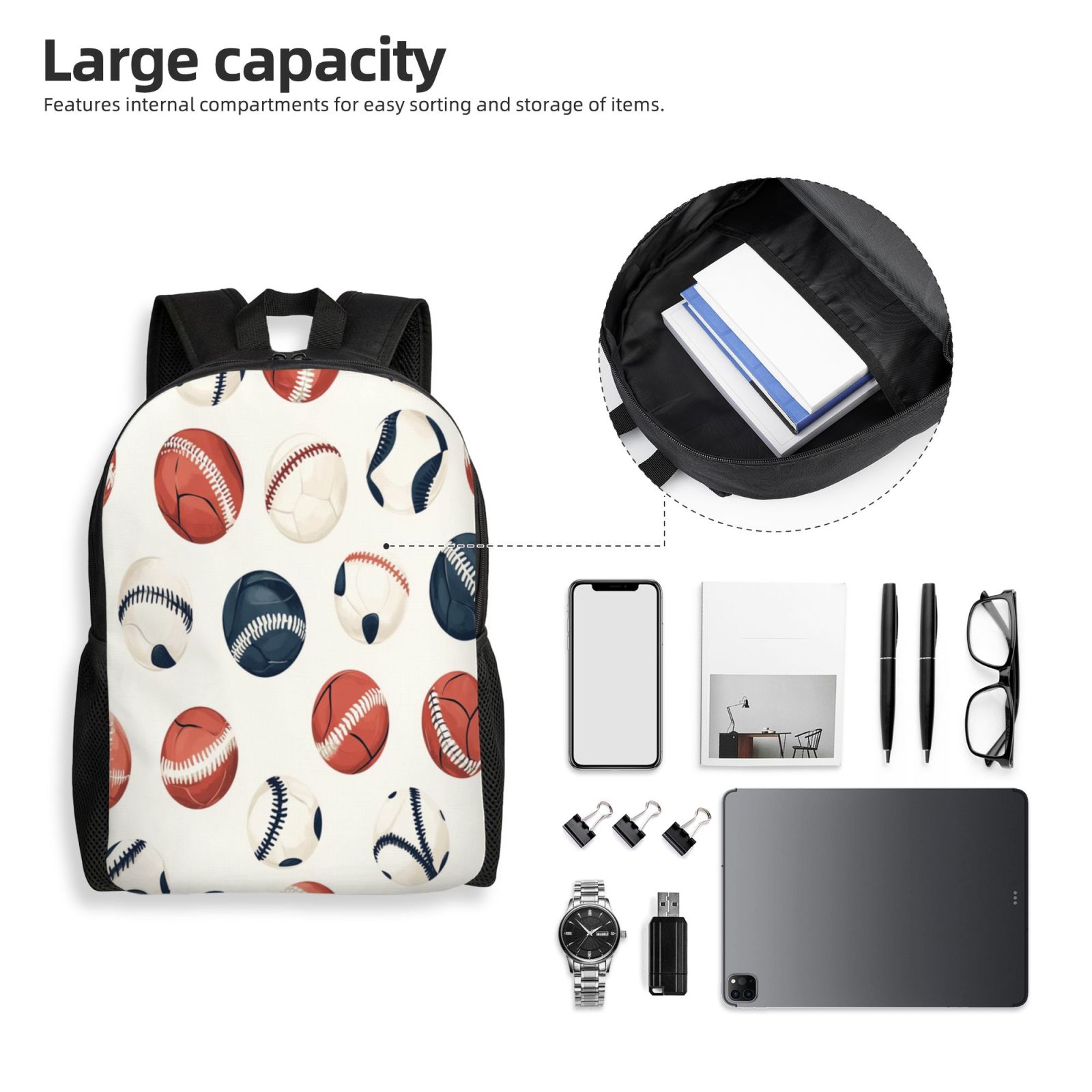 Baseball Backpack Double Shoulder Backpack Durable, Spacious, Ergonomic Design for Travel, Work & Outdoor Use