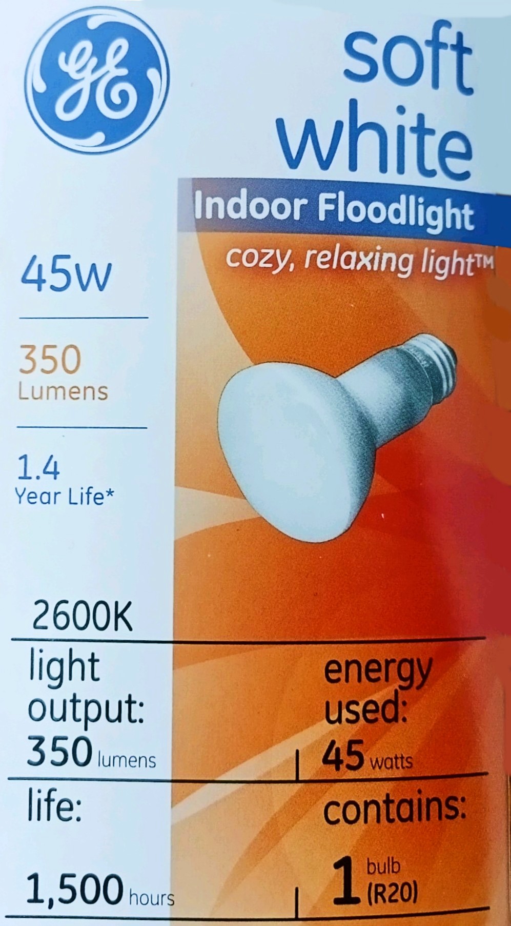 (4 bulbs) GE Lighting 01202 Incandescent 45 watt R20 Indoor Floodlight