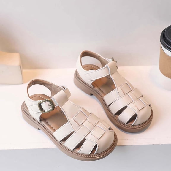 MEZZALL Summer Children Girls Closed Toe Soft Soled Adjustable Buckle Princess Shoes Sandals Roman Shoes Daily Fashion Leisure Kids Everyday Solid Color Toddler Footwear