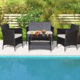 thumbnail image 3 of Gymax 4PCS Outdoor Sofa Set Patio Rattan Wicker Conversation Set w/ Coffee Table, 3 of 10