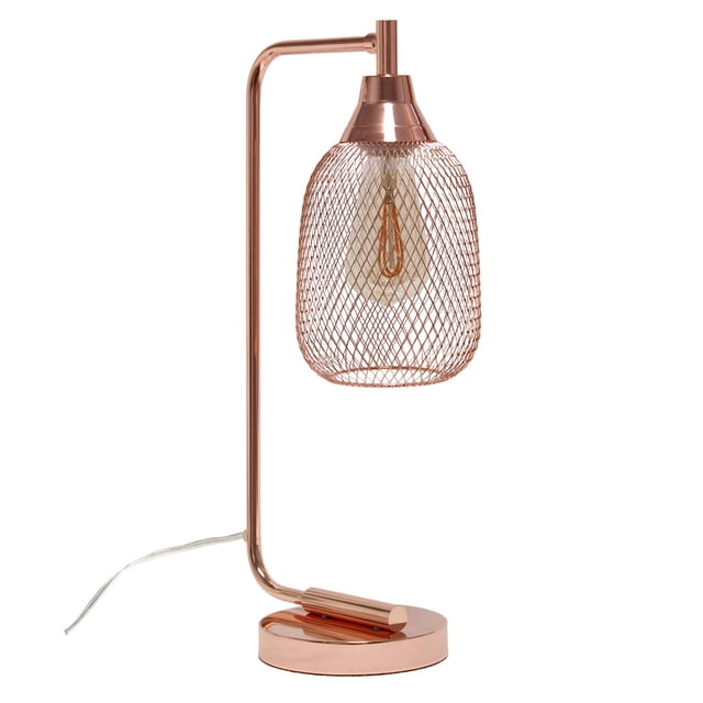 Elegant Designs Contemporary Home Office Metal Mesh Wire Shade Desk Lamp in Rose Gold Finish