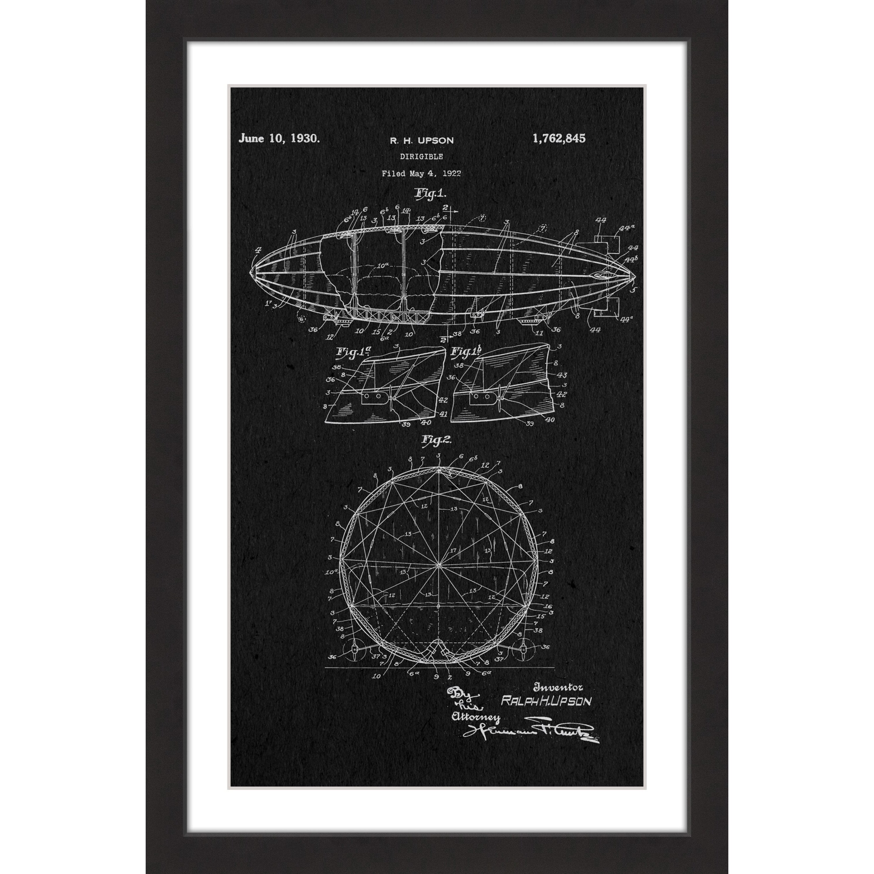 "Dirigible 1922 Black Paper" Framed Painting Print