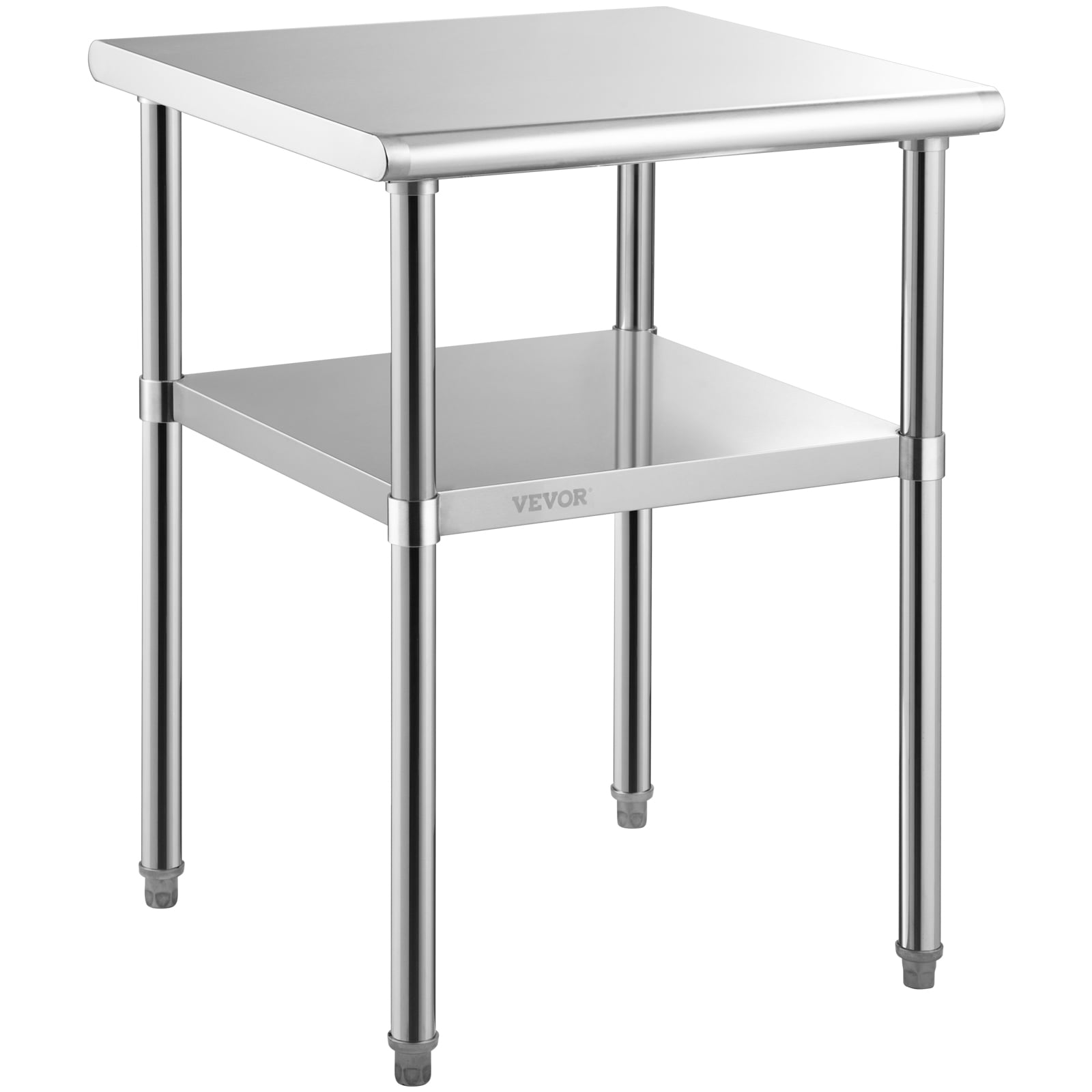 VEVOR Stainless Steel Prep Table, Heavy Duty Metal Worktable with Adjustable Undershelf & Universal Wheels, 600lbs Load Capacity, 24 x 24 x 36 inch