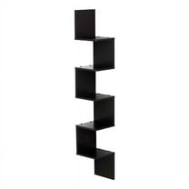 Furinno Rossi Wood 5-Tier Wall Mount Floating Corner Square Shelf in Espresso