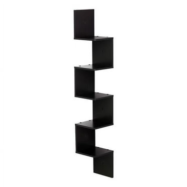 Furinno Rossi Wood 5-Tier Wall Mount Floating Corner Square Shelf in Espresso