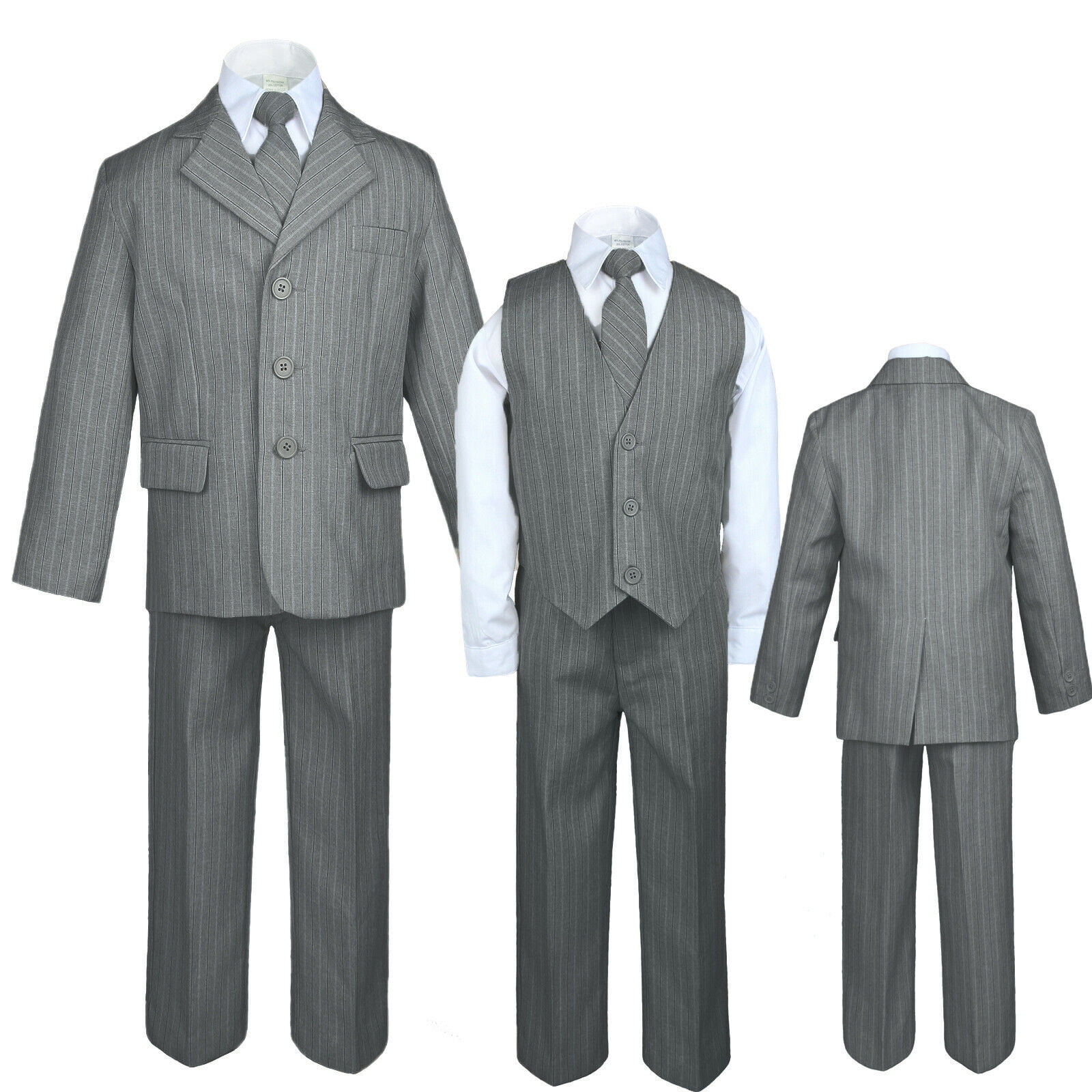 Boys Baby Toddler Kid Party Formal Wedding Dark Grey Tuxedo 5pc Suits Set Sz S-7 