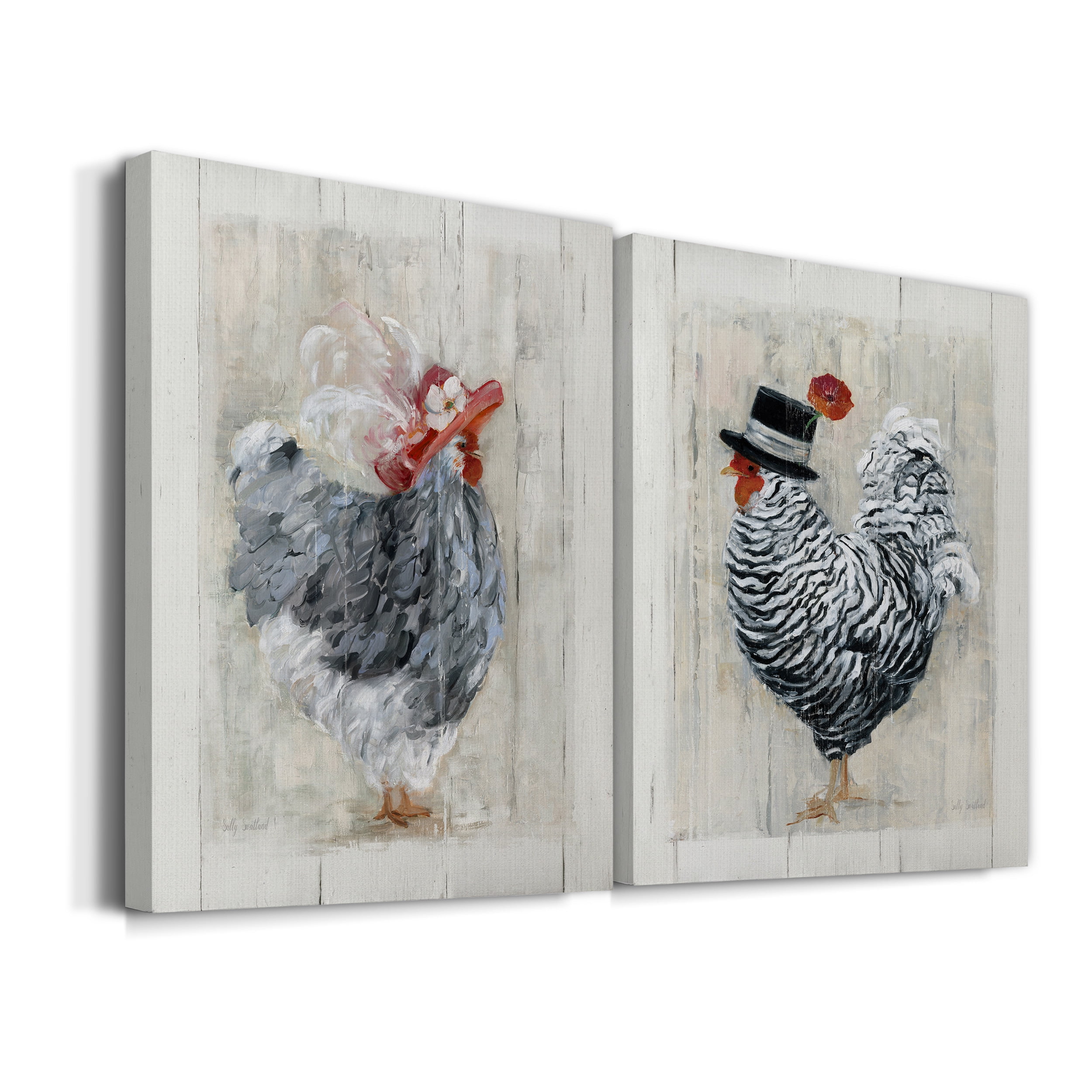 Sunday Best Hen Premium Gallery Wrapped Canvas - Ready to Hang - Set of 2 - 24 x 36 Each