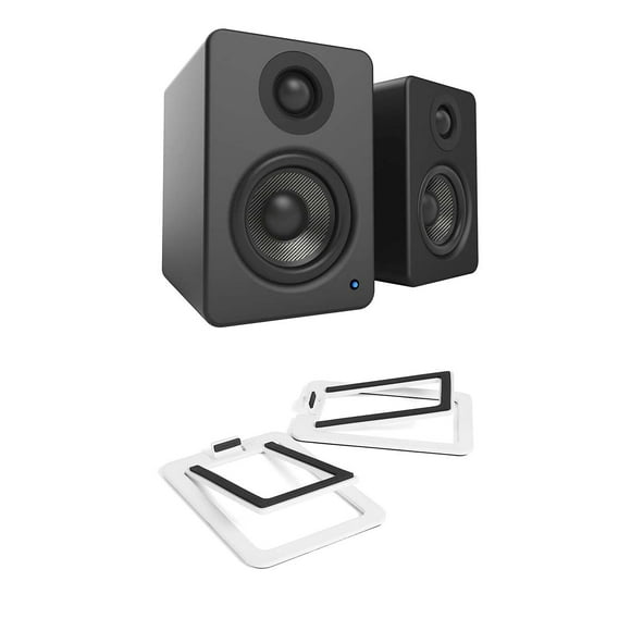 Kanto YU2 PC Gaming Desktop Speakers | 3" Composite Drivers | 3/4" Silk Dome Tweeter | Class D Amplifier | Pair | Matte Black with a S2W Angled Desktop Speaker Stands - White (Pair) (2022)