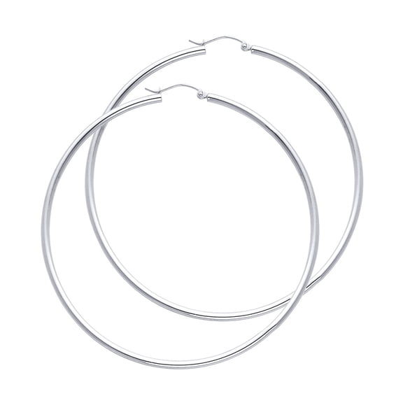 14k White Gold Hoop Hinge Clasp Traditional Thin Earrings Jewelry Female Unisex