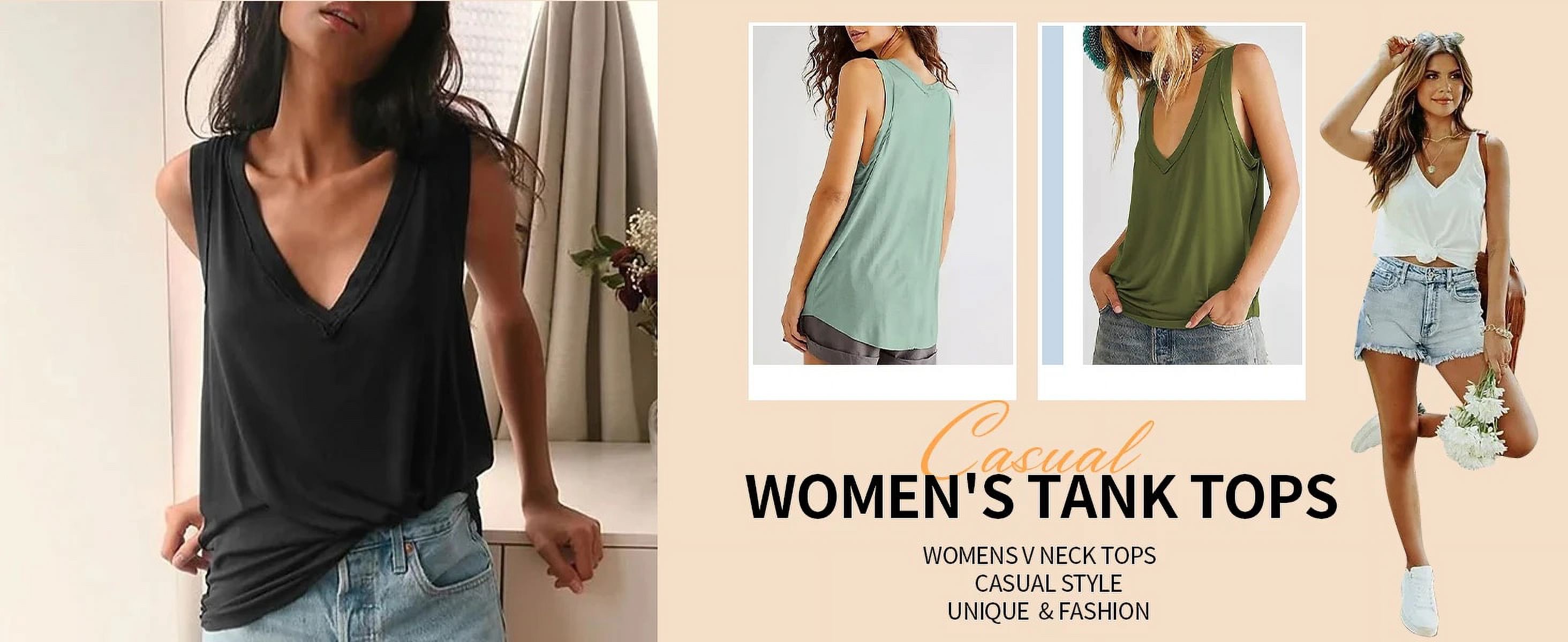 MOSHU Women's Deep V-Neck Flowy Summer Tank photo 8