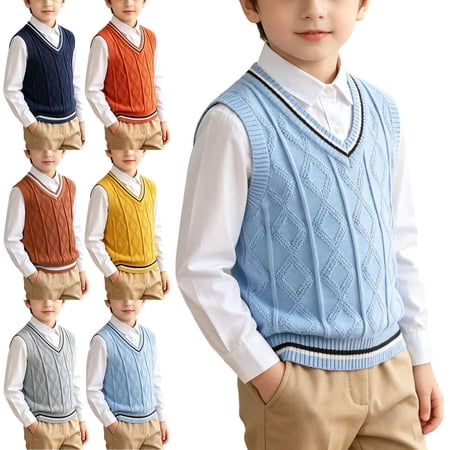 Crunowin Boys School Uniform Sleeveless Knit Vest School Preppy Style Back To School Fall Kids Casual Sweater Gray Size 2T