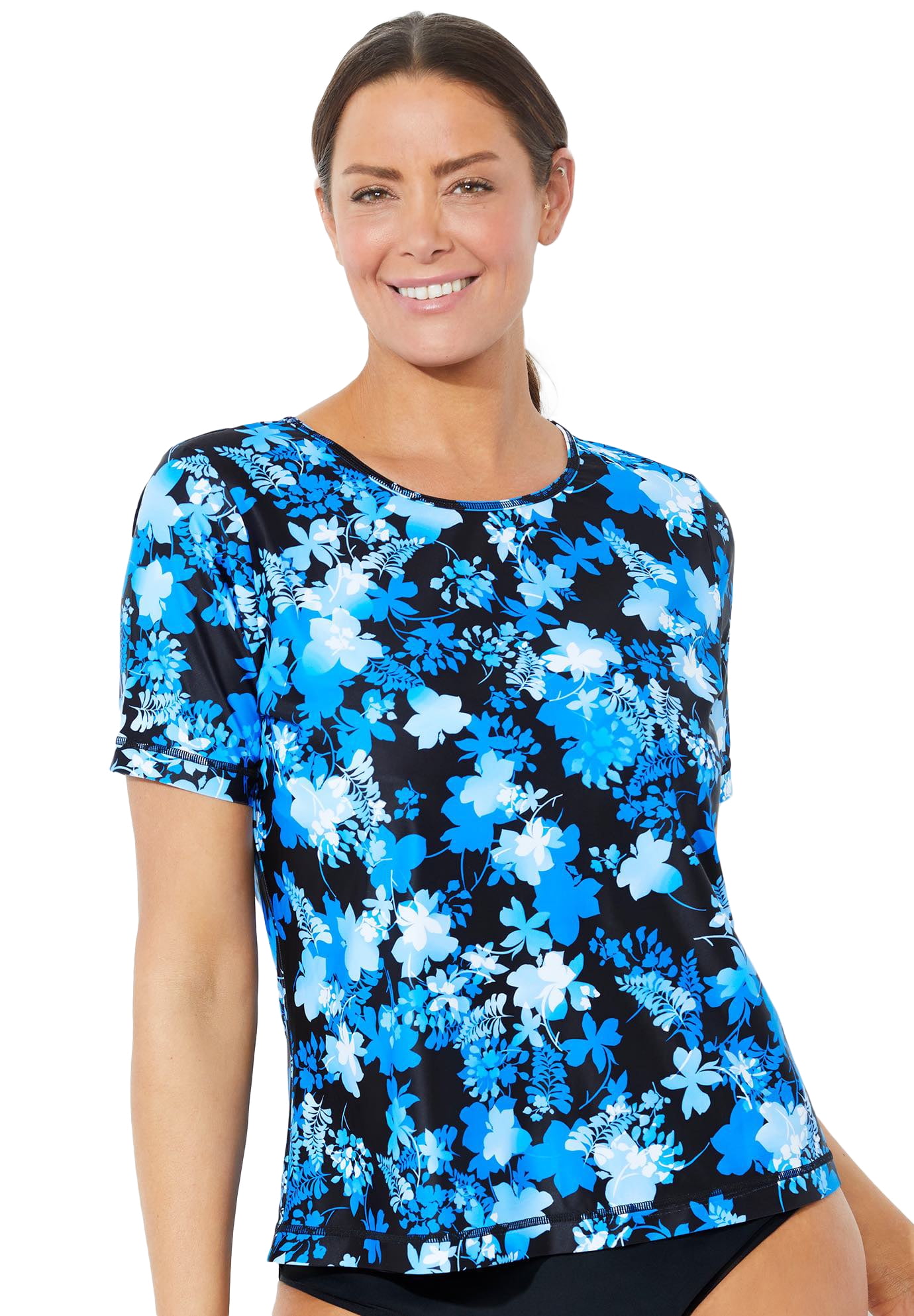 Swimsuits For All Women's Plus Size Chlorine Resistant Swim Tee 14 Blue