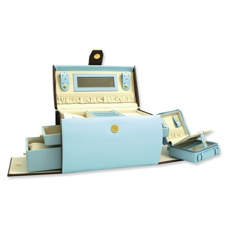 Brown and Blue Bonded Leather Jewelry Case