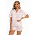 thumbnail image 3 of DAKIMOE Womens Silk Satin Pajamas Short Sleeve Loungewear Two-Piece Sleepwear Button-Down Pj Set, 3 of 6