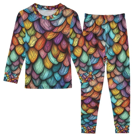 FORMRS Long Sleeve Top and Pants Pajama Set for Niños 2-Piece Sleepwear, Sizes 18M-8Y, Vibrant Dragon Scales Pattern