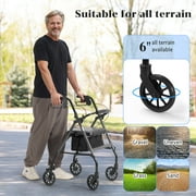 Naipo Rolling Walkers for Seniors, Foldable Rollator Walker with Seat and 6 inch Wheels, gift for seniors, 300 lb Capacity, Aluminum Frame, Gray