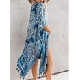 thumbnail image 3 of Women Beach Kimono Cover Up Trim Solid Chiffon Spring Tropical Pool Kimonos Duster Cardigan Tops Maternity Plus Size Summer Print Swimwear Bathting Suit Swimsuit Lady Bikini Casual Loose 2022, 3 of 6