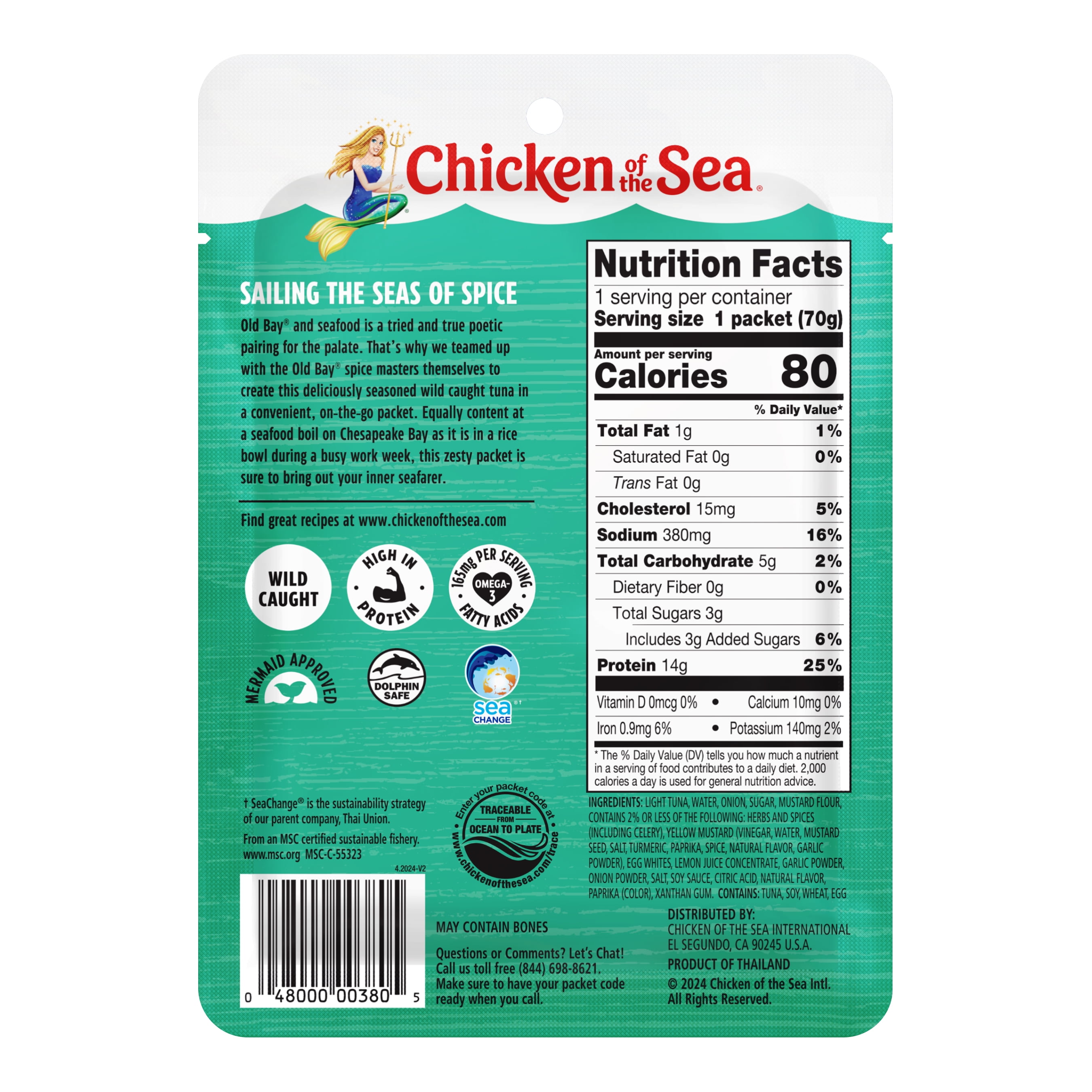 (12 pack) Chicken of the Sea Wild Caught Light Tuna Packet, OLD BAY® Seasoning 2.5 oz