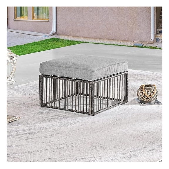 Patio Footstool Outdoor Ottoman with Soft Thick Cushion for Garden Yard Deck Poolside, Gray