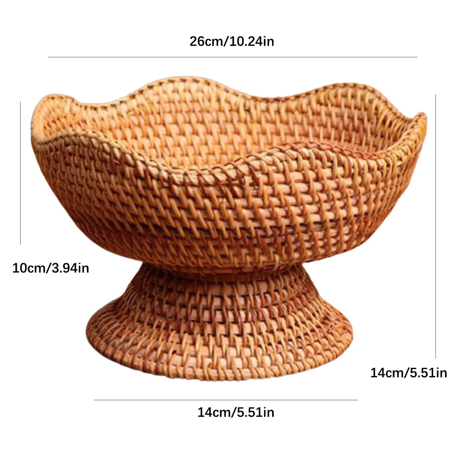 Rattan Fruit Bowl Footed Decorative Basket for Kitchen Counter 10.24"