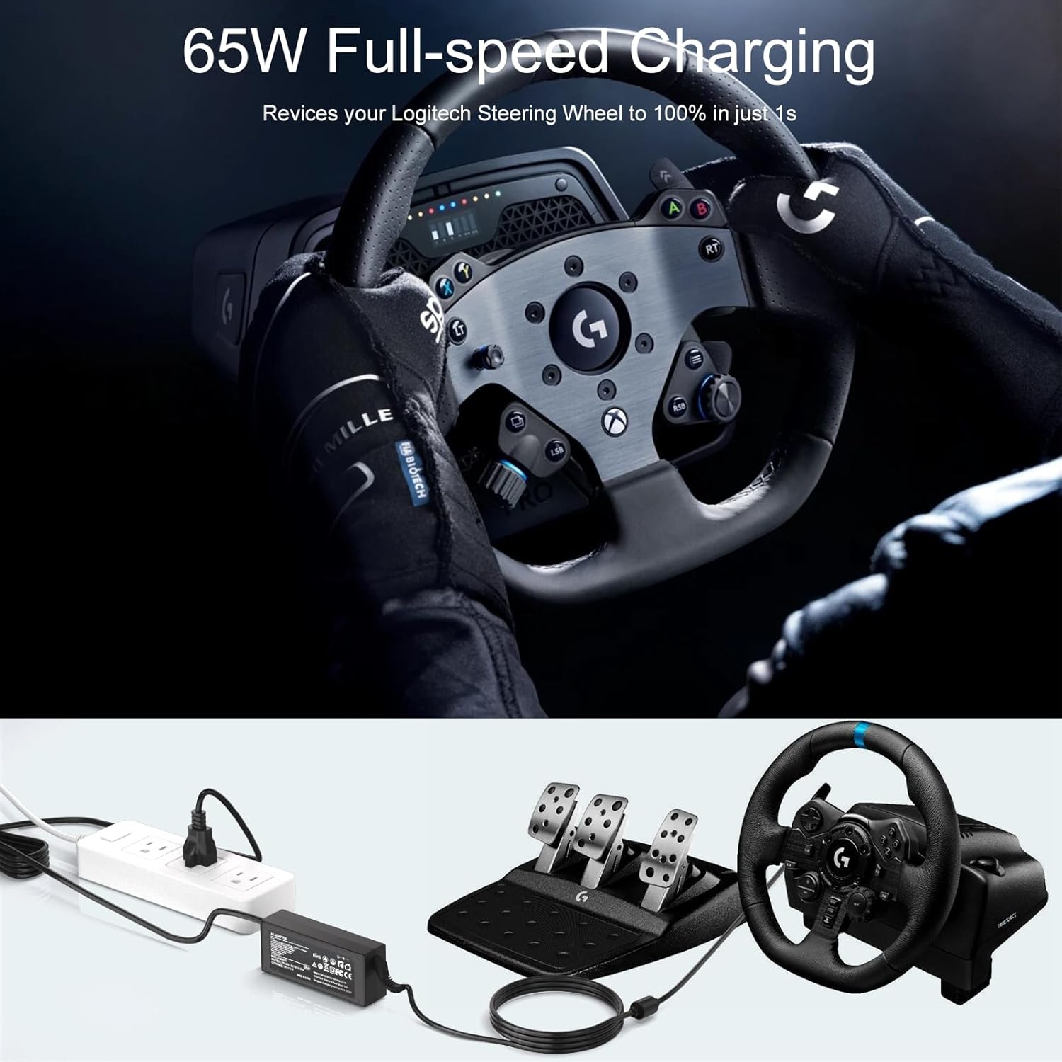 Power Supply Compatible for Logitech G920 G29 - Compatible for Logitech Racing Steering Wheel G920 G923 G25 G27 G940, Driving Force GT Racing Wheel APD DA-42H24 Charger Adapter Cord