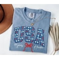 thumbnail image 2 of VibeNest Studio Unisex USA 250 Years of Freedom Coquette Bow Patriotic 4th of July Garment Dyed Graphic T-Shirt, 2 of 8