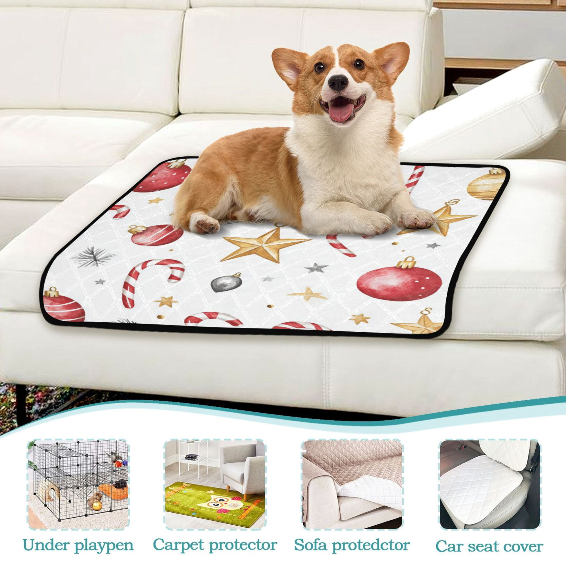 Qxltty A Pattern with Watercolor Christmas Ornaments Cat litter Pads Pet Set of 3 Diaper Mats Center Anti-leakage Layer Absorbent Soft and Comfortable