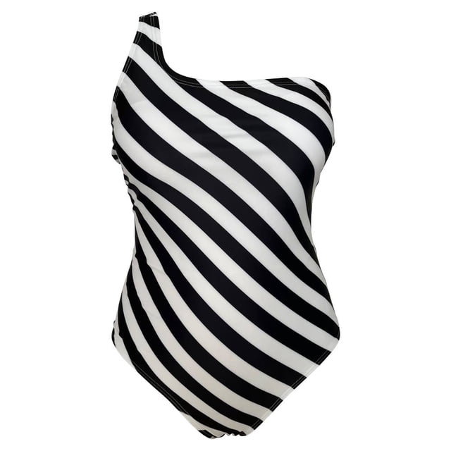 Traje de Baño Ocean Pacific para Mujer Completo con Un Tirante en Hombro, Escote Redondo, Estampado Rayas Multicolor Talla EG