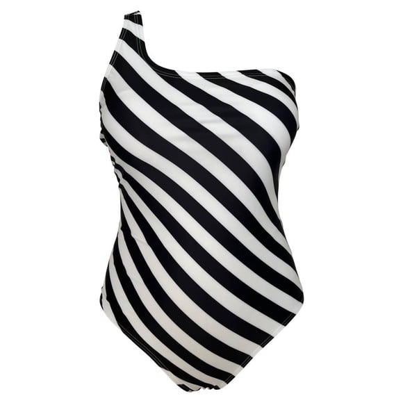Traje de Baño Ocean Pacific para Mujer Completo con Un Tirante en Hombro, Escote Redondo, Estampado Rayas Multicolor Talla EG