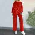 thumbnail image 2 of AINIYS Soft Velour Outfits for Women Casual off-shoulder Set Solid Color Velvet Sweatshirt and Sweatpants Fall Outfits Red M, 2 of 9