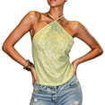 thumbnail image 2 of Bibifish Womens Tank Tops Fold Collar Deep V Cutout Front Summer Sleeveless Camisole Thin Straps Loose Cropped Going Out Tops, 2 of 8