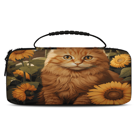 Herdesigns Yellow Cat Sunflower Carrying Case for Nintendo Switch OLED Model 2021 & Switch 2017 with 20 Game Card Slots, Portable Travel Carry Case for Accessories and Console