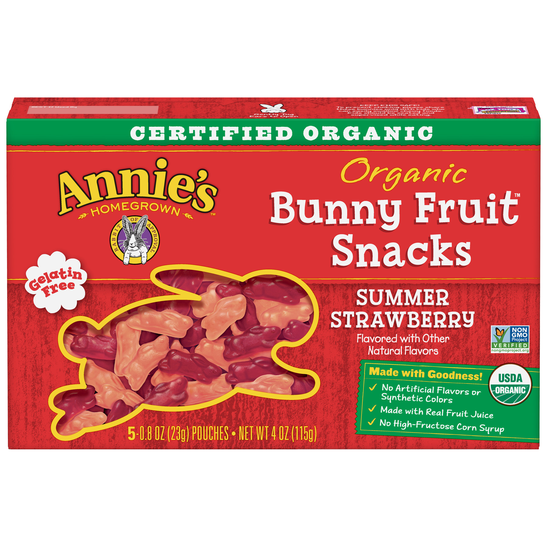Annie's Organic Bunny Fruit Snacks Summer Strawberry 5 Pouches