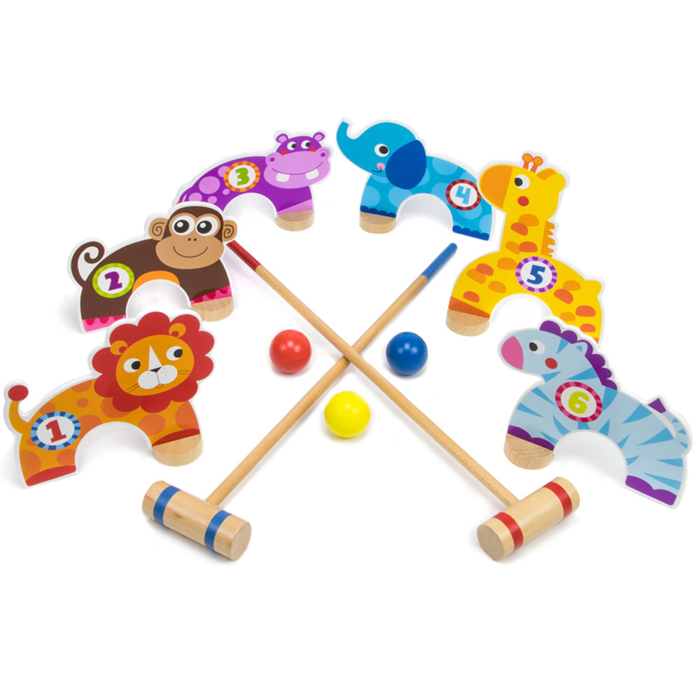 Gioco Bocce In Legno Per Bambini, Set Croquet Con Sagome Animali, Mazze E Bocce, Adatto Dai 6 Anni In Su