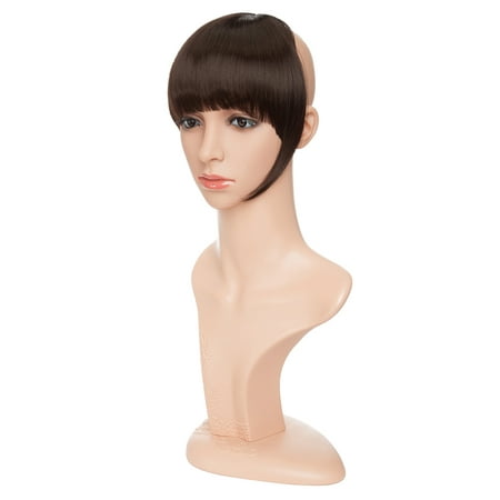 S-noilite Hair Bangs Clip in Hair Extensions Front Neat Bang Fringe One Piece Striaght Hairpiece Accessories ,dark (Best Bleach For Dark Brown Hair)